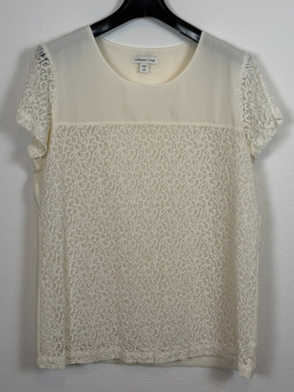 Coldwater Creek Ivory Lace Front Blouse Size M - Picture 3 of 10